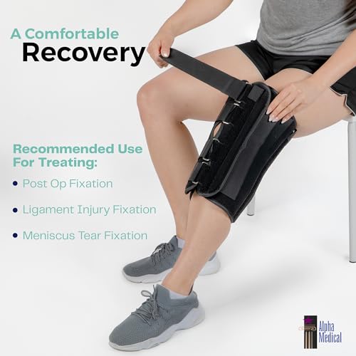 12” Long Adjustable Three Panel Orthopedic Knee Immobilizer – Supportive & Adjustable Side Panels – Knee Brace Stabilizer – Knee Immobilization L1830