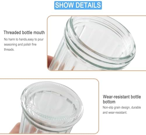 12 oz Retro Style Glass Sugar Shakers Dispenser, Glass Jar, Sugar Shaker, Stainless Steel Pour-Flap Lid, For Sugar/Cinnamon/Bee Pollen/pepper and other spices (Perforated Lid-1pc)