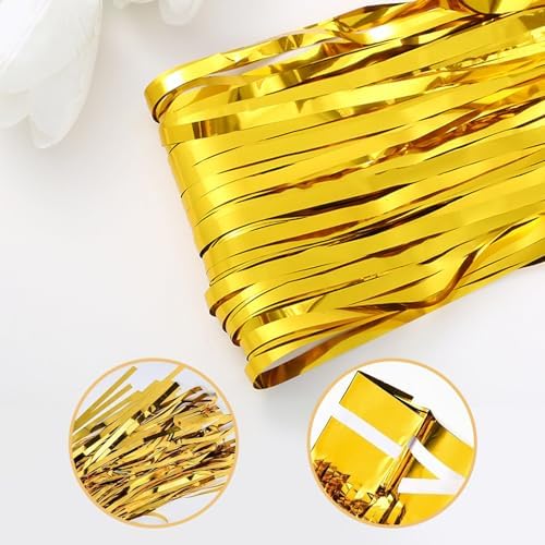 10 Pack Gold Foil Curtain Backdrop 3.2ft x 9.8ft Gold Metallic Tinsel Foil Fringe Curtains Streamer Photo Booth Backdrop for Birthday Party Engagement Bachelorette Party Decorations (Gold)