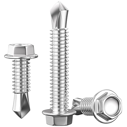 (150Pcs) #8×1-1/2" Hex Washer Head Self Drilling Screws, 410 Stainless Steel Metal SheetScrews，TEK Screws, Self Drilling Screws, Self Tapping Screws,Sheet Metal Screws