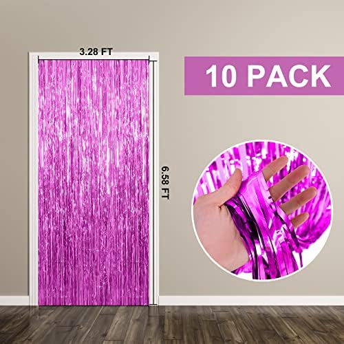 10 Pack Foil Curtain Backdrop Metallic Tinsel Foil Fringe Curtains Photo Booth Props for Birthday Wedding Engagement Baby Shower Bachelorette Christmas Holiday Celebration Party Decorations