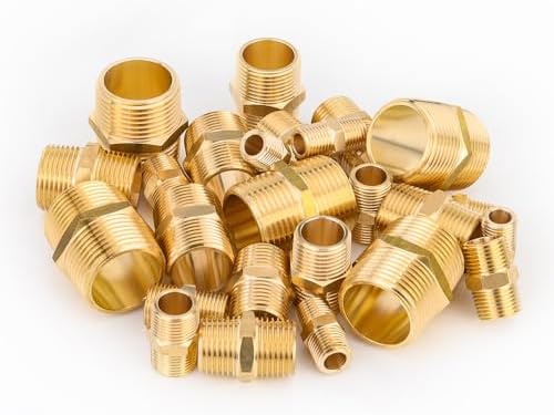 (Pack of 20) EFIELD Brass Pipe Fittings, 1/2-inch Male NPT Hex Nipple Adapter For Copper, Brass or Iron Pipe Connection