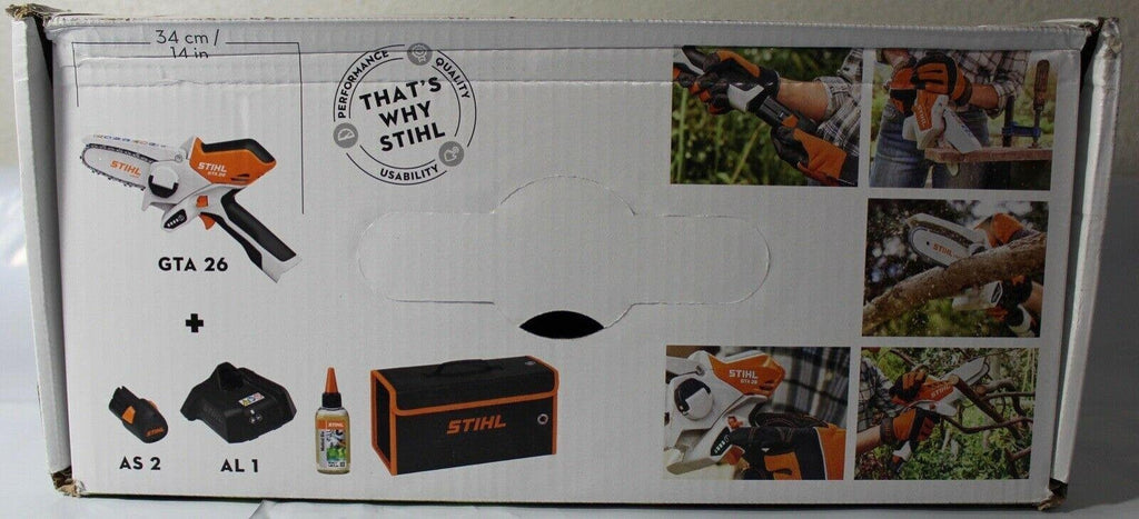 STIHL GTA 26 PRUNER CHAINSAW W/CARRYING CASE BATTERY AND CHARGER.