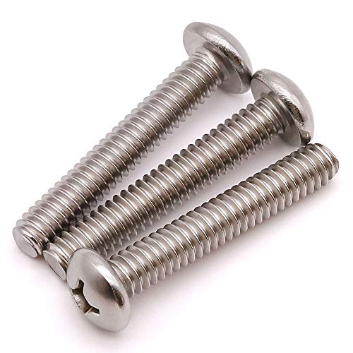 #10-24 x 1-1/4" inch (50 pcs) Phillips Pan Head Machine Screw Bolt, 304 Stainless Steel 18-8 Rounded Head Screws, UNC Full Thread, Bright Finish