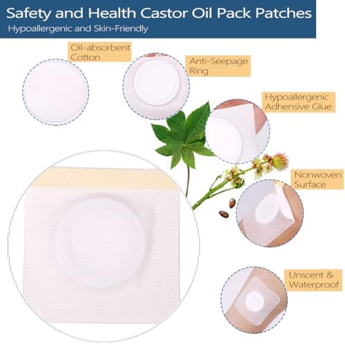 12Pcs Hypoallergenic Castor Oil Pack Wrap for Belly Button, 3.2 x 3.2 inches Disposable, Self-Adhesive, and Highly Absorbent Castor Oil Wraps Patch Pads - White