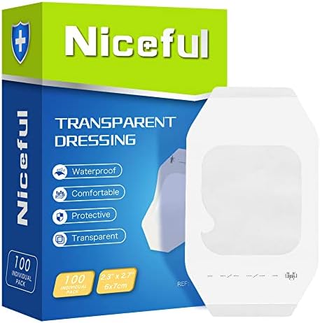 100 Pcs Transparent Film Dressing, HSA FSA Eligible, Waterproof Bandages Post Surgical for Wound Cover Shower, Clear Bandage 2.375" x 2.75"