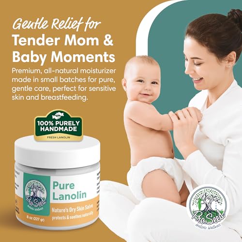 100% Pure Lanolin Cream - Handmade, Unrefined Balm for Dry & Itchy Skin, Cracked Lips, Breastfeeding, Baby Care, Nursing Essentials & Petroleum-Free, Perfect for Hands, Face & Paw Care - 8oz