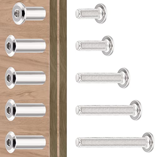 100 Sets M6 Binding Screws Posts Countersunk Rivet Socket Cap - Silver 304 Stainless Steel Hex Connecting Bolts Cap for Baby Bed Furniture, Leather Saddles Purses Belt Repair (M6 Set)