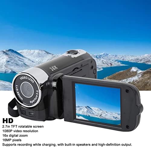 1080P HD Camera Camera Camcorder, 16MP DV Camera 16x Digital Zoom Video Camera, 2.7in TFT Rotatable Screen, Built in Speakers, USB (Black)