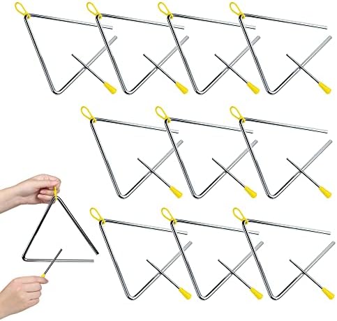 10 Pcs Musical Triangle Instrument, 6 Inch Steel Music Percussion Triangle for Kids Adults