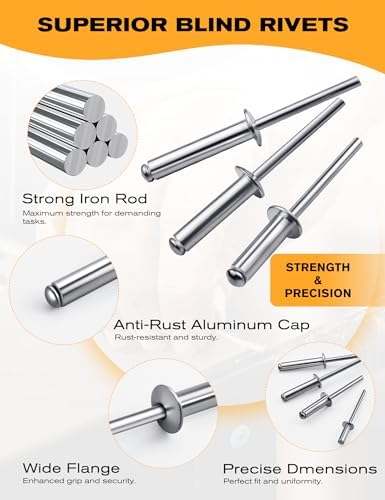 100 PCs 1/4'' x 1/2''Aluminum Blind Rivets, Pack of 100 CT 6.4mm x 13mm Pop Rivets with Aluminum Grip and Steel Mandrel