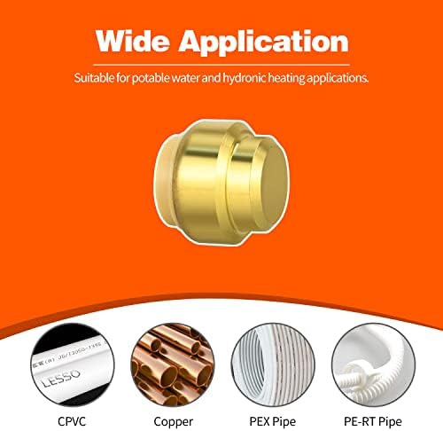12 Pack Push-to-Connect Plumbing Fittings, 1/2" Pushfit End Cap Fittings with Disconnect Clip for Copper, PEX, CPVC Pipe (1/2" End Cap, 12)