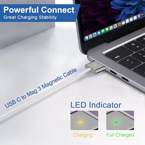 140W USB-c Power Adapter Charger for Mac Book Pro 14 16 inch 2021 2023 M1 M2, Mac Book Air 13 15 inch M2 M3 2022 2023 2024, 6.6 FT Braided Magnetic USB-c to Mag 3 Cable LED Indicator