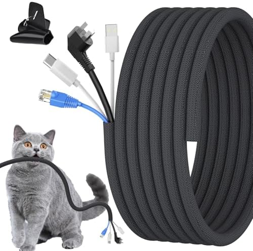 1/2 inch Cord Protectors from Pets No Chew, 10ft Wire Protector Cord Covers for Pets, Flexible Cable Sleeve Cord Management for TV/Computer/Electric Wires/Phone Charging Cables