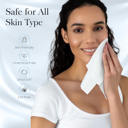100 Count (2 Box) XL Disposable Face Towels 10” x 12”, 100% Viscose Fibre, Soft & Skin Friendly Face Towelettes Disposable, Facial Tissue Face Wipes for Women Cleansing