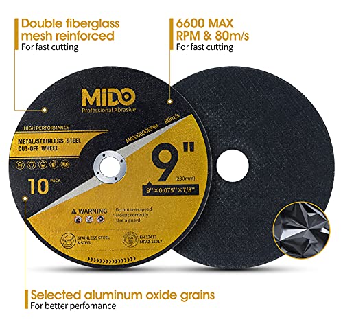 10 Pack Cut Off Wheels 9 Inch Cutting Wheel 9” x .075” x 7/8” Metal&Stainless Steel Cutting Disc Fit for Angle Grinder