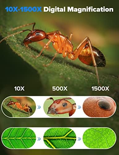 10" HDMI LCD Digital Microscope 1500X,Coin Microscope for Adults with 16MP Camera Sensor,Soldering Microscope with LED Lights Touch Control,TV/Windows/Mac Compatible, Coin Guidebook Included