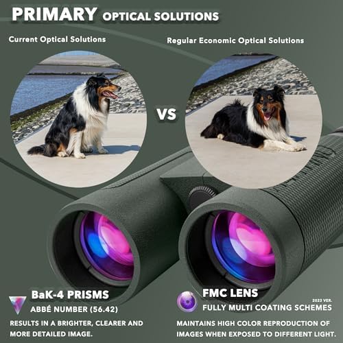 12x42 High Powered Binoculars with Harness, Optical Solution Features Bak-4 Prisms & FMC Lens for Bird Watching, Hunting, Extended Travel and Cruise (Green)