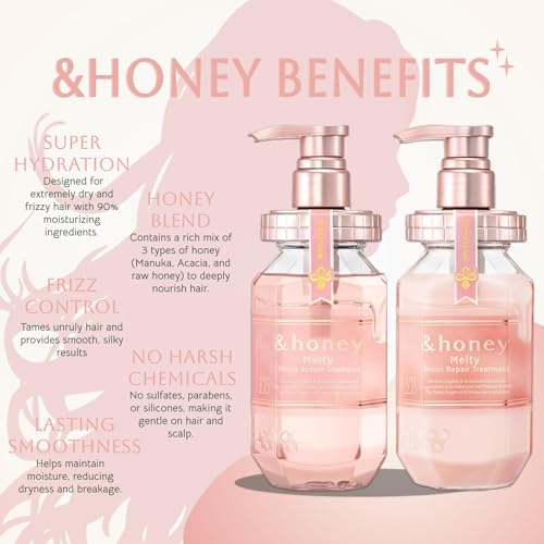 honey Melty Moist Repair Japanese Shampoo & Conditioner Set | Made with Argan Oil, Honey, Royal Jelly, & Hyaluronic Acid | Free of Sulfates, Parabens, Silicon, Mineral Oils, & Synthetic Dyes