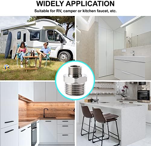1/2 to 3/8 Reducer Faucet Adapter - Compression Brass Pipe Fitting, 3/8 Male to 1/2 Male Supply Line Adapter for RV Kitchen Plumbing, Water Hose Pipe Connector with Rubber Washer, (2 Pack)