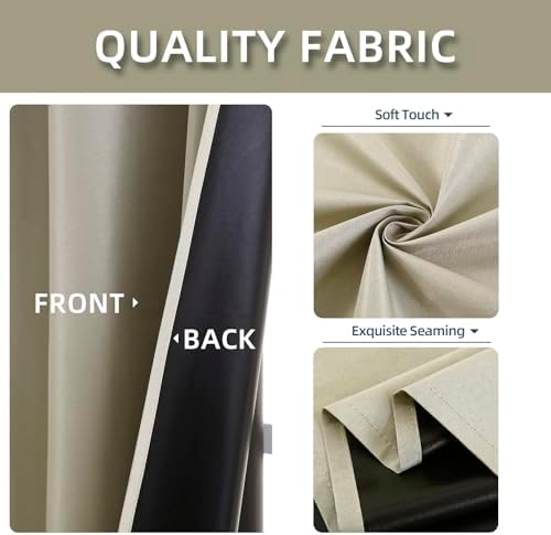 100% Blackout Curtains for Bedroom,Beige Blackout Curtains for Living Room,Black Out Curtains 84 inch Long,Room Darkening Curtains Bedroom Curtains,Thin Blackout Curtains,54 Wide,2 Panels