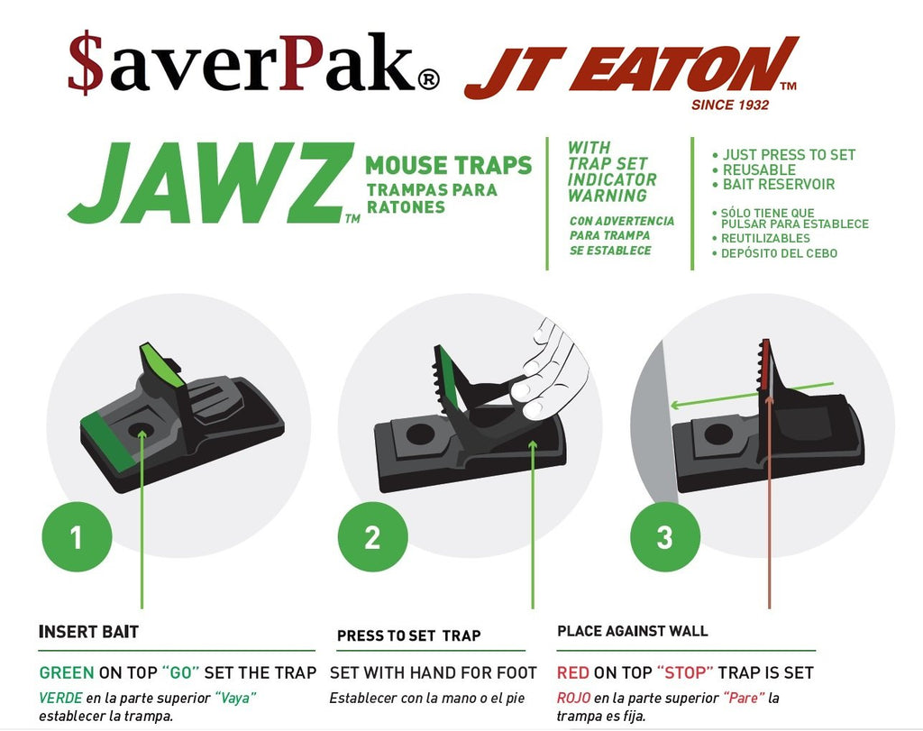 $averPak 8 Pack - Includes 8 JT Eaton Jawz Mouse Traps for use with Solid or Liquid Baits