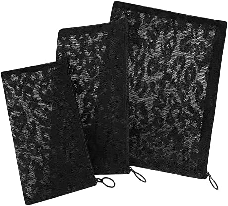 12 Pieces Zipper Nylon Mesh Pouch, Mesh Cosmetic Bags Makeup Bags Pencil Case, Multipurpose Travel Bags for Cosmetic School Office Supplies and Travel Accessories (Black Lace, Assorted Sizes)