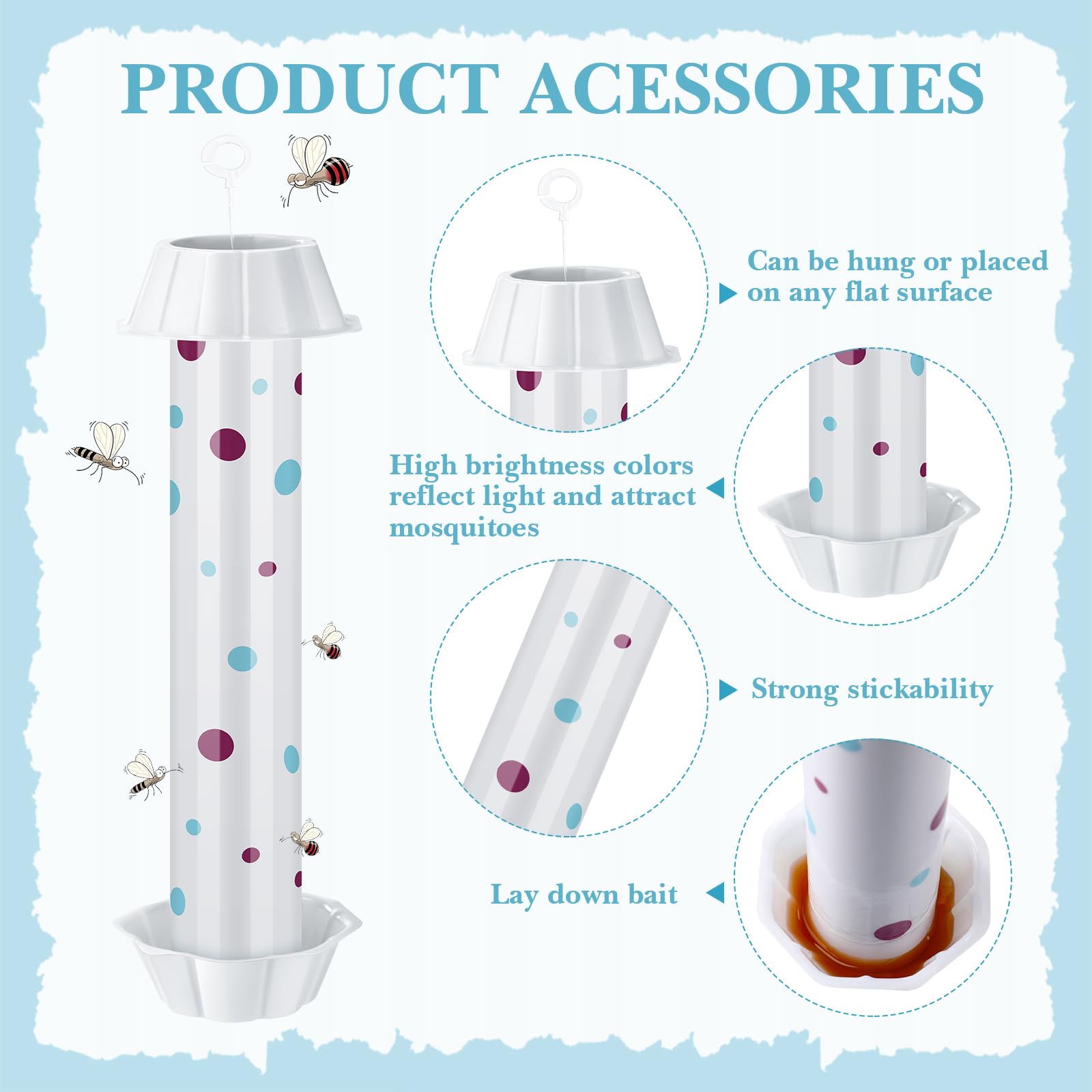 12 Pcs Sticky Fly Trap Fly Stick Indoor Outdoor Long Lasting Adhesive Fly Catcher with Hanging Hook for Wasps Gnats Bugs Insects Moths Fruit Flies Mosquitoes Spiders Fleas (White)