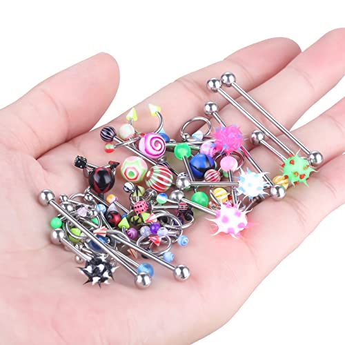 120PCS Body Piercing Kit Surgical Steel 14G 16G 20G BCR CBR Labret Lip Rings Cartilage Daith Earrings Nose Septum Nose Studs Belly Button Rings Piercing Jewelry Needles Gloves Clamps Tools