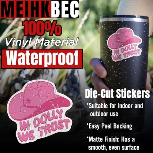 (3PCS) Hot Pink Sticker In Dolly We Trust Stickers Cowboy Cowgirl, Country Die-Cut Waterproof Vinyl Sticker for Water Bottle Tumbler Phone Case Laptop Cars Helmet Decal Gifts For Girl Women (2 inches)
