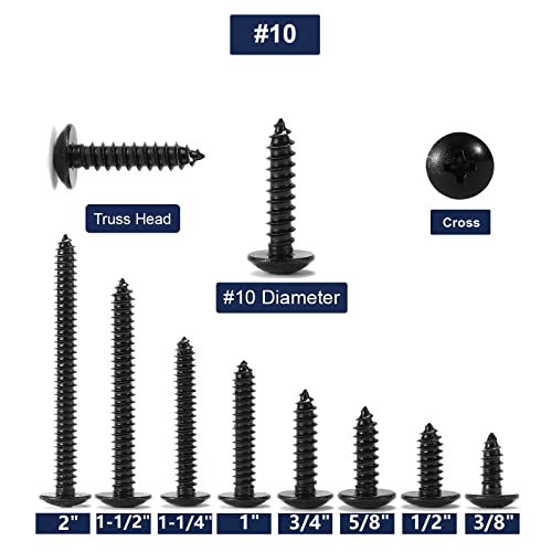 #10 x 3/8" Wood Screw 100Pcs Truss Head Phillips 18-8 (304) Stainless Steel Fast Self Tapping Screws Black Oxide by SG TZH