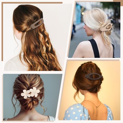 10 Pcs Flat Hair Clips for Women, 3 Styles French Flat Hair Clips Lay Flat Claw Clips Flower Flat Hair Clips, Non-slip Matte Hair Clips for Thin Thick Hair