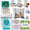 114Pcs Sublimation Blanks Products, Sublimation Blanks Set Including DIY Blank Makeup Bag, Keychain, Earring, Pillow Cover, Mouse Pad, Coaster, Garden Flag for Sublimation Transfer Christmas Craft