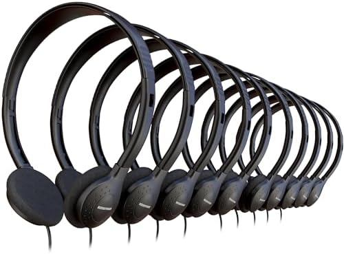 10 Pack Bulk Headphones, Wired Headphones for Kids, Teens, Adults, Affordable On-Ear with 3.5mm Plug, Perfect for Schools, Classrooms, Libraries, Museums, Multipack for Wholesale, Black Color
