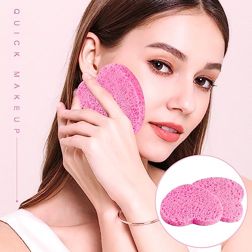 150-Count Heart Shape Compressed Facial Sponges, 100% Natural Cosmetic Spa Sponges for Facial Cleansing for Daily Facial Cleansing, Exfoliating Mask, Makeup Remover. Ideal for Home and Travel.