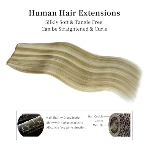 12" Clip in Hair Extensions Remy Human Hair for Women - Silky Straight Ash Blonde Highlighted Platinum Blonde Real Hair Extensions Clip ins 58grams 4pieces (12inches, #17A-60A)