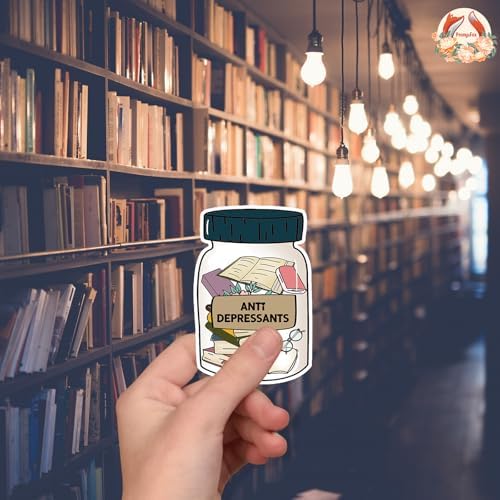 (3Pcs) Books Anti-Depressants Matte Sticker Reading Lover Nerd Book Addict Bookish Decal Waterproof Vinyl Stickers Adult for Laptop Kindle Tumbler Water Bottle Mug Phone Notebook - Size 3”x2”