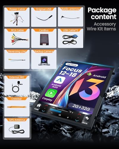 10.4 inches Android12(2+32GB) Car Stereo Ford Focus Car Stereo Radio Upgrade 2012-2018 with Touch Screen 1024 * 768 DSP Auto Stereo Radio with GPS Bluetooth WiFi, Backup Camera