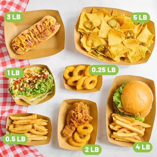1/4 Lb Mini Paper Food Trays, 200 Pack Disposable Small Food Boats Bulk Brown Kraft Paper Serving Baskets for Individual Party Nachos Snacks Fries and Pet Food