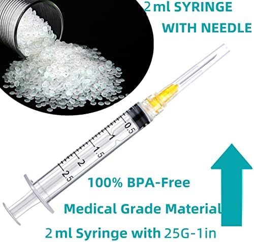 100 Pack 2.5ml Plastic Syringe with 25Ga Lab Supplies, Individually Sealed Packed