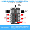 12 Way 12V Fuse Box 12Volt Blade Fuse Block Holder, 12 Circuit W/Negative Bus Waterproof Fuse Box with LED Indicator for 12V/24V Automotive Golf Cart Truck Car Boat Marine RV Van Vehicle