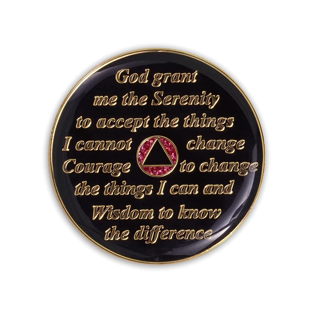 1 Year Sobriety Coin | Glitter Triplate AA Chip Recovery Anniversary Token (Pink)