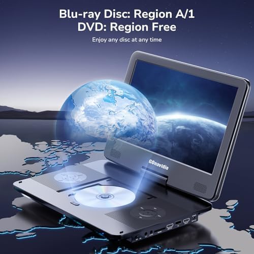 15.6" Portable Blu Ray Player with 13.3'' 1080P Screen Rechargeable Battery Support HDMI Input & HDMI Output, Sync Screen, AV Out & in, Dolby Audio, Last Memory, USB/SD Card (Black)