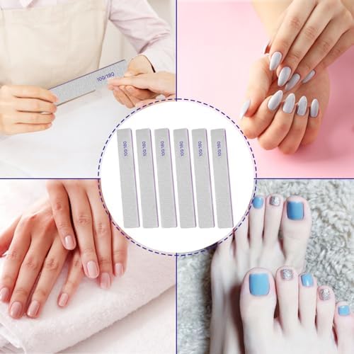100/180 Grit Nail File (6 Pack), Emery Board Nail Files for Acrylic Nails and Natural Nails, Double Sided Emory Boards Professional Nail Filer Reusable Washable Manicure Square Gray