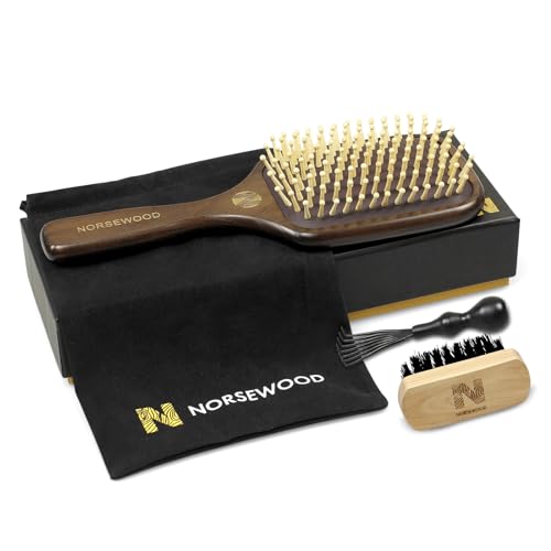 100% Natural Wood Hair Brush for Massaging Scalp, Hair Growth,for All Hair Types, Wooden Bristle Hairbrush to Reduce Hair Damage, Perfect for Women, Men & Kids.