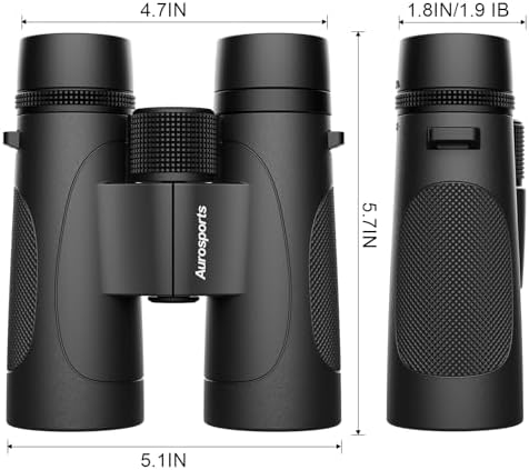 12x42 UHD Waterproof Binoculars for Adults: Aurosports High Powered Binoculars Easy Focus - Large View Lightweight Binoculars with Clear Low Light Vision for Bird Watching Hunting Trip Hiking Black