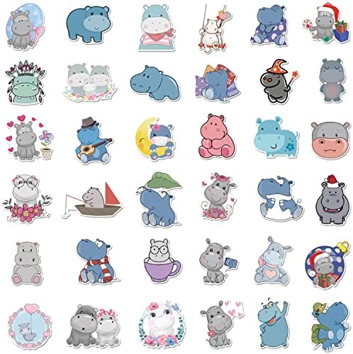 100 Pieces Hippo Stickers Cartoon Vinyl Waterproof Stickers for Laptop,Guitar,Motorcycle,Bike,Skateboard,Luggage,Phone,Hydro Flask, Gift for Kids Teen Birthday Party