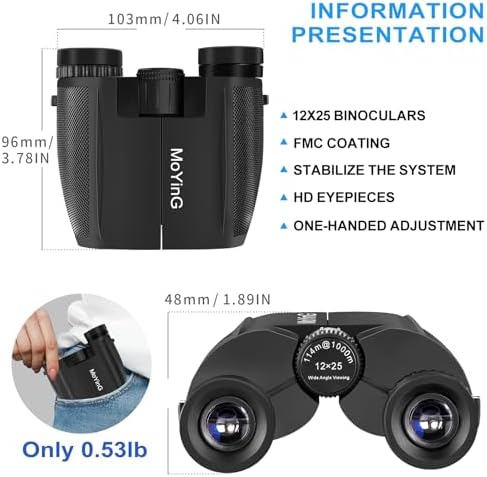 12X25 High Powered Binoculars for Adults, Waterproof Compact Binoculars with Clear Low Light Vision, Small Binoculars for Bird Watching, Hunting, Travel, Hiking, Concerts, Fishing, Outdoor Exploring