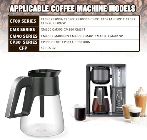 10 Cup Ninja Coffee Pot Replacement for CM401 Ninja Coffee Maker, Glass Carafe with Lid Compatible with Ninja CF090 CF092 CM300 CM400 CM401 ect.