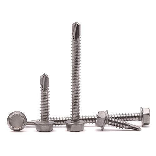 #10 x 1-1/4" (50 Pack) Hex Washer Head Self Drilling Screws (1/2" to 2-1/2" Available), Hex Drive, Flange Hex Self Tapping Screws, 410 Stainless Steel Sheet Metal Screws, No Pre-drilled Needs